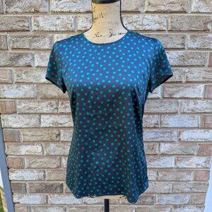 ⭐ Ann Taylor Navy & Green Polka Dot Top Size 2
